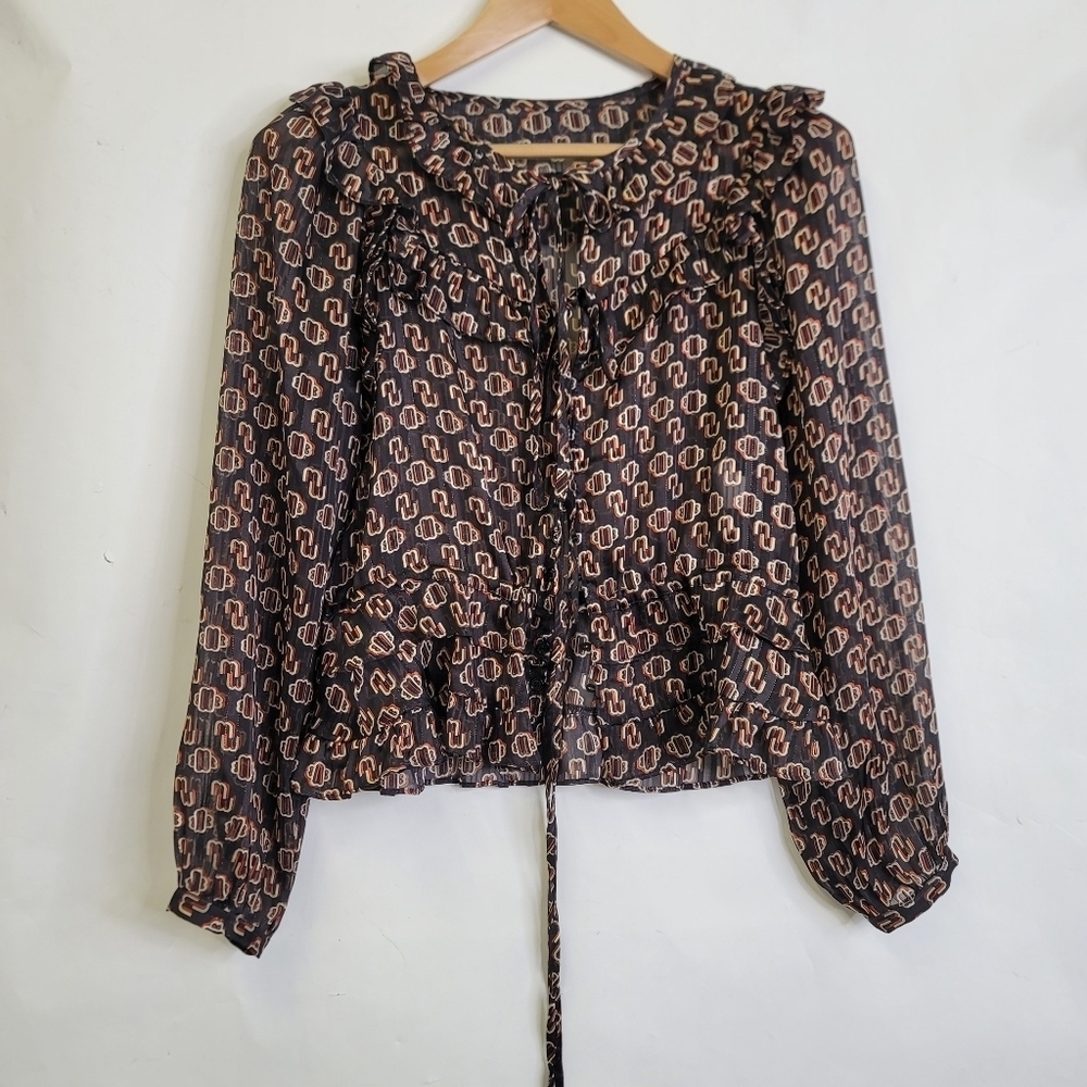 Maje Luzette Metallic Thread Print Silk Blend Boho style Blouse - Picture 4 of 15
